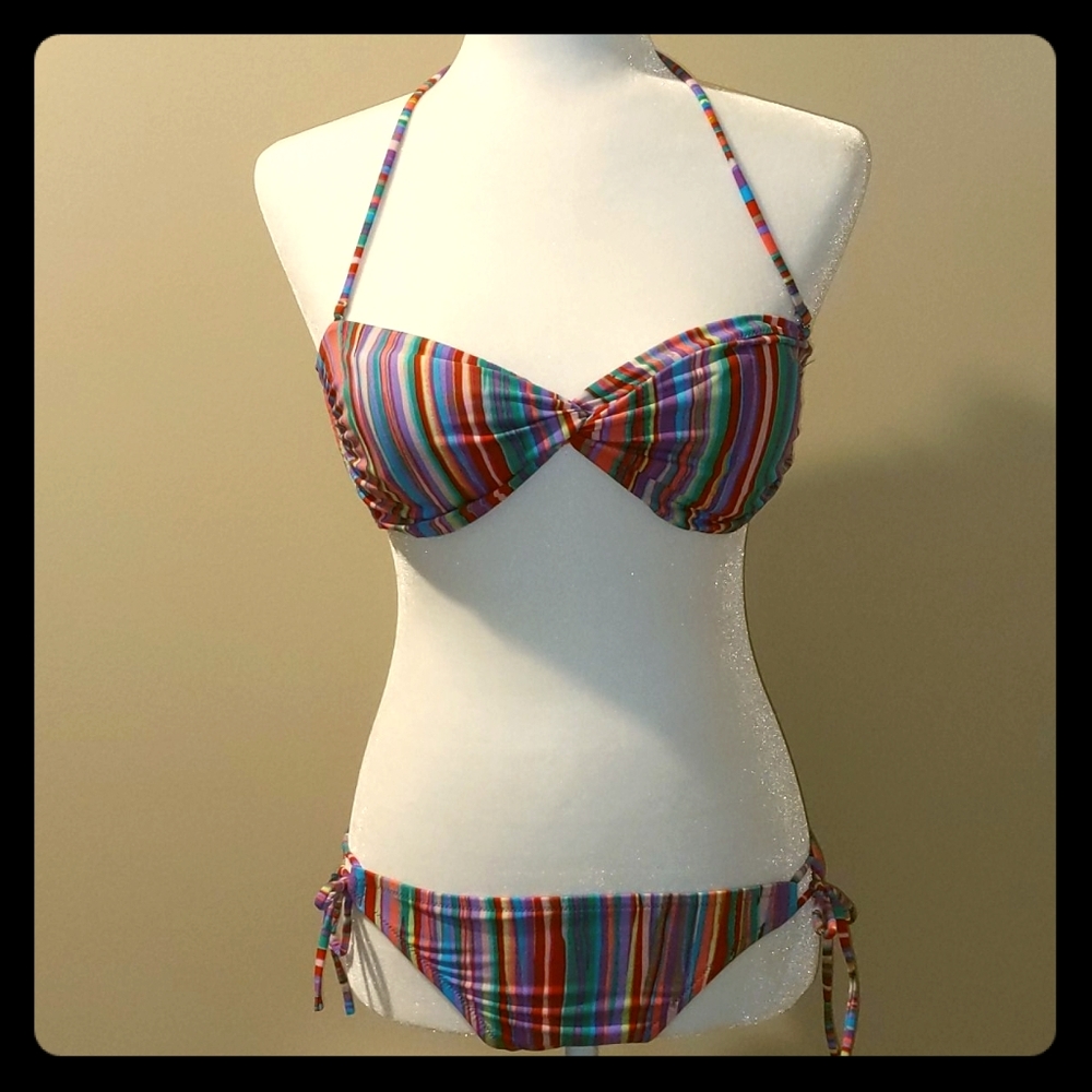 Victoria's Secret striped bandeau bikini. Medium.